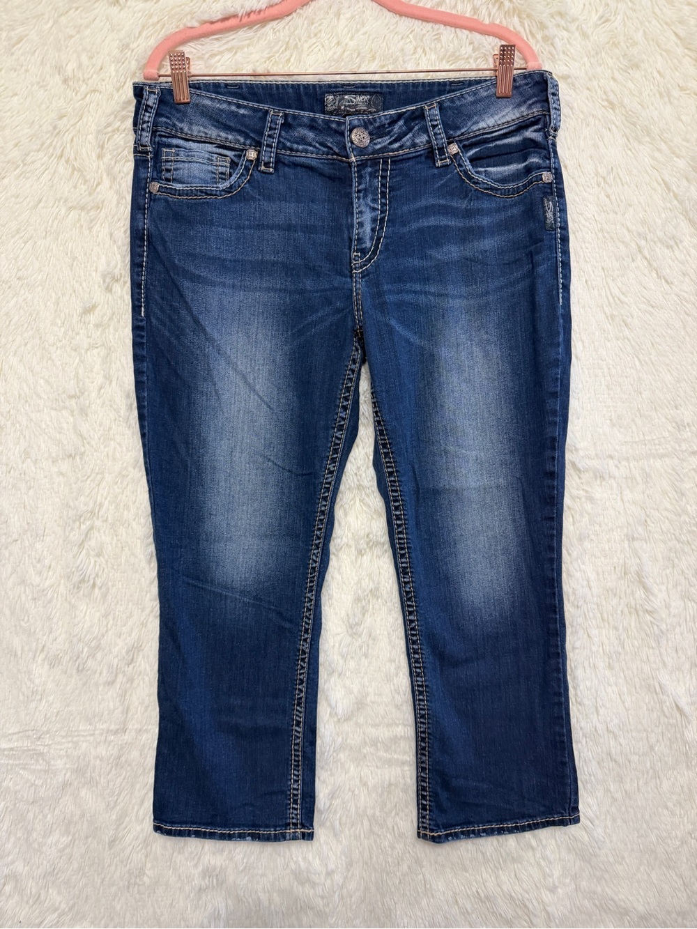 Silver Jeans Womens Suki Mid Capris Size 34 Blue Denim Super Stretch Resortwear